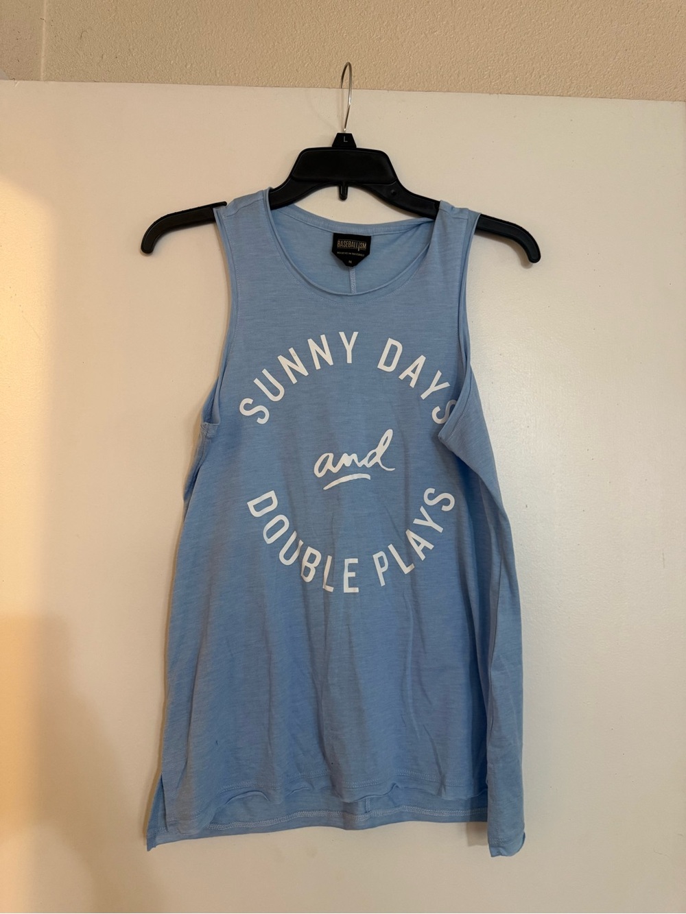 Baseballism Sunny Days & Double Plays Blue Baseball Tank Top Size Medium